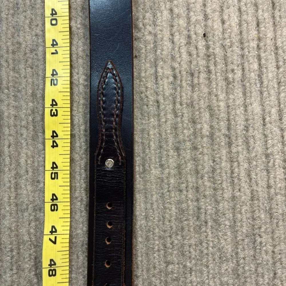 Mens Dark Brown Leather Western Ranger Belt Silver Roller Buckle Metal Tip 55in